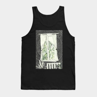 lamp home window behind which nature and greenery, wallpaper patterned mandala, ink, hiking. Tank Top